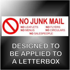 1 x No Junk Mail,Leaflets,Flyers,Menus,Salespeople,Circulars Warning Sticker Sign Notice